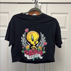Tweety Graphic Black Crop Top
